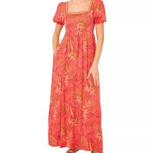 Vince Camuto Square Neckk Puff Sleeve Empire Waist Maxi Dress (M)